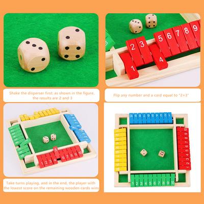 Vierseitiges 10-Zahlen Shut The Box Brettspiel Set Würfel Party Club Trinkspiele Für 4 Spieler Party Zahlen Spiel Brettspiele