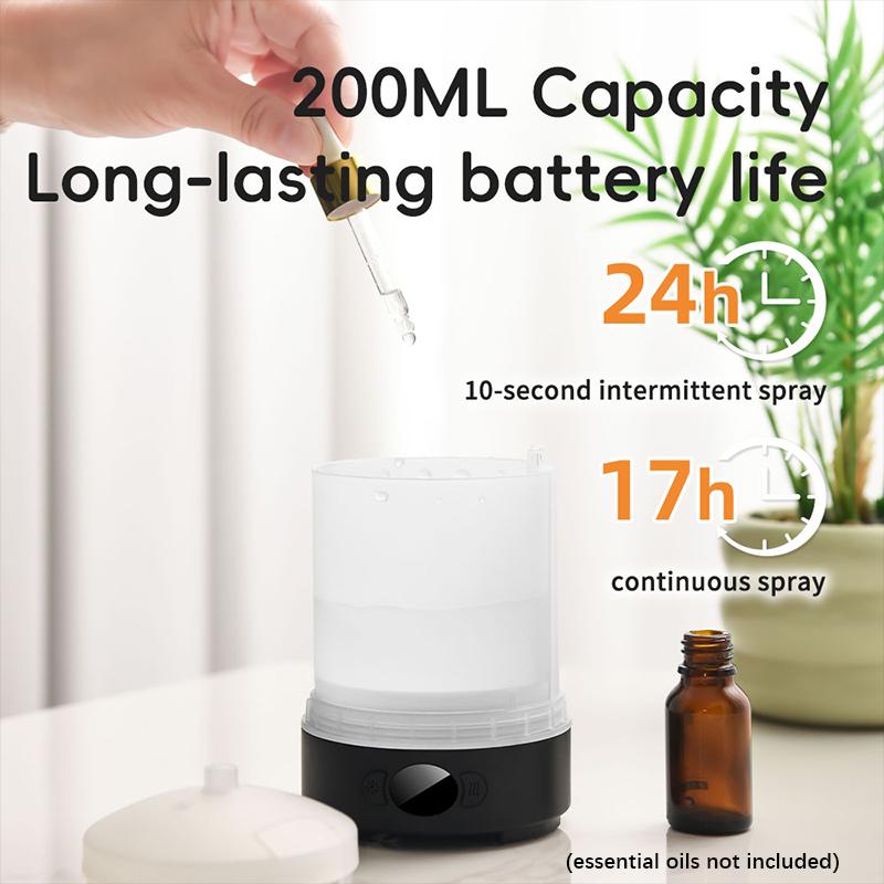 Intelligenter Aroma-Diffusor & Luftbefeuchter mit 200 ml großem Fassungsvermögen, RGB-Farbwechselnde Stimmungsbeleuchtung - Ultraschall-Leisebetrieb, , Timer