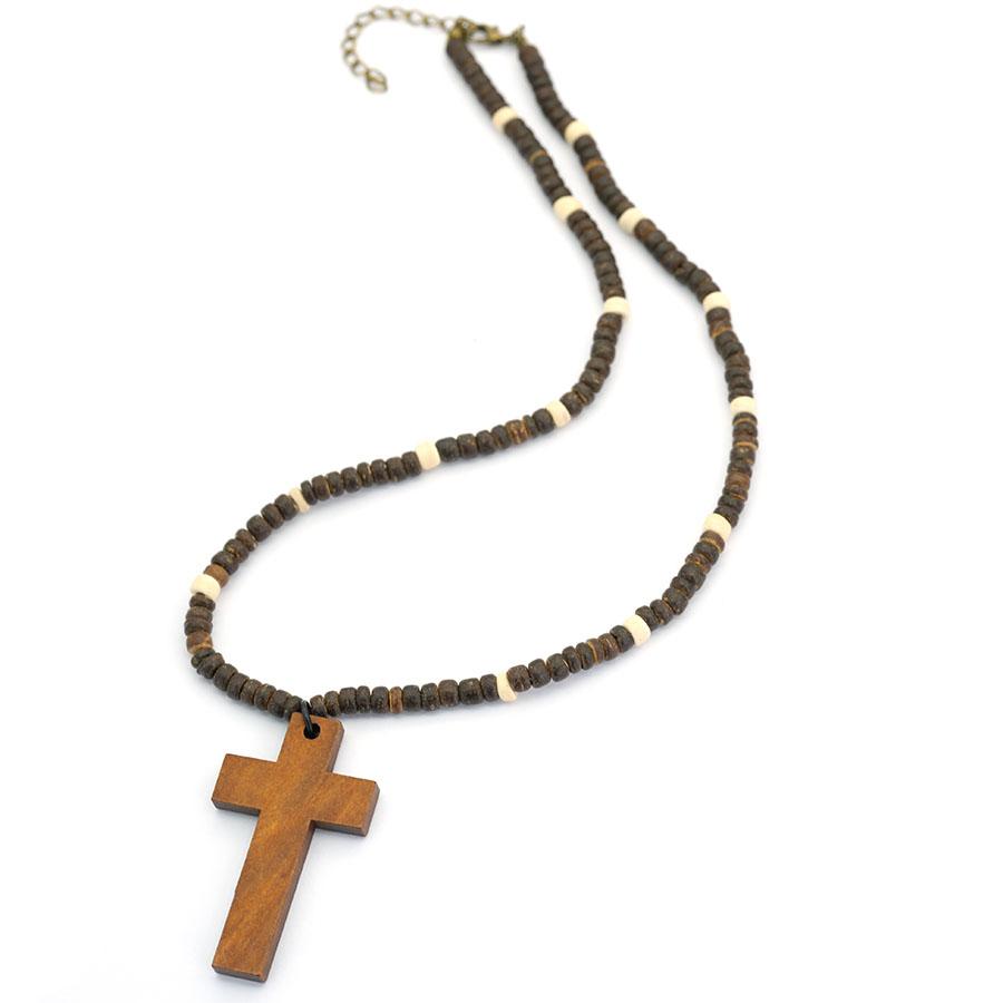 Noter Vintage Holz Kreuz Anhänger Halskette Für Männer Handgefertigt Braunes Holz Perlenkette Katholisch Christlich Religiöser Schmuck Geschenk