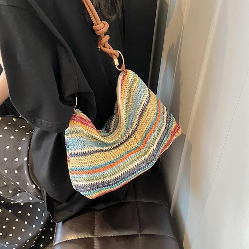 Beach Handbag Weave Straw Bag Multicolor Raffia Shoulder Bag Fashion Beach Crossbody Bag Holiday