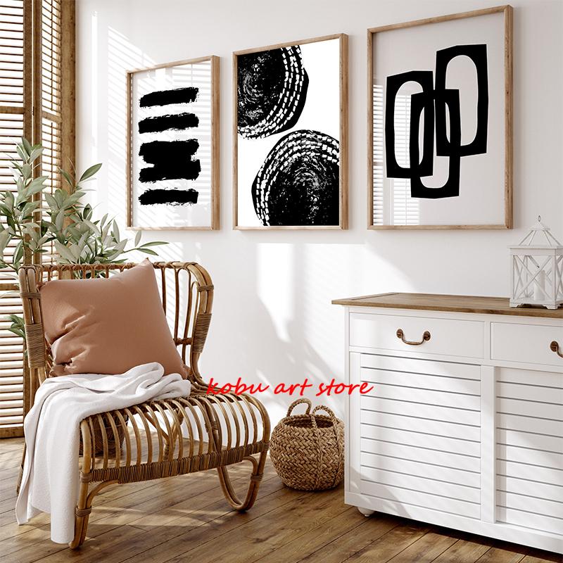 Black and White Abstract Poster Print Canvas Painting Minimalist Modern Neutral Wall Art Picture for Living Room Home Decor