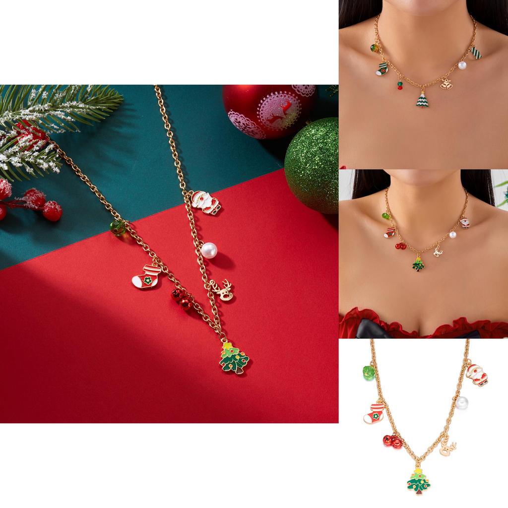 Weihnachtsmann-Anhänger-Halskette mit Perlenkette und festlichen Elementen für saisonales Geschenk