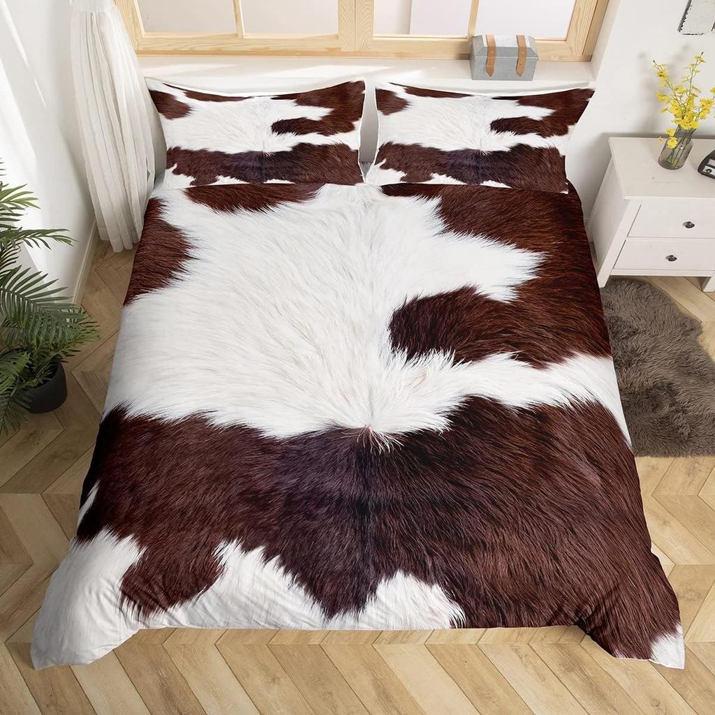 Comforter Cowhide Cow Fur Bedding Set Microfiber Western Farm Animal Skin Comforter Twin Full For Kids Teens Room Decor