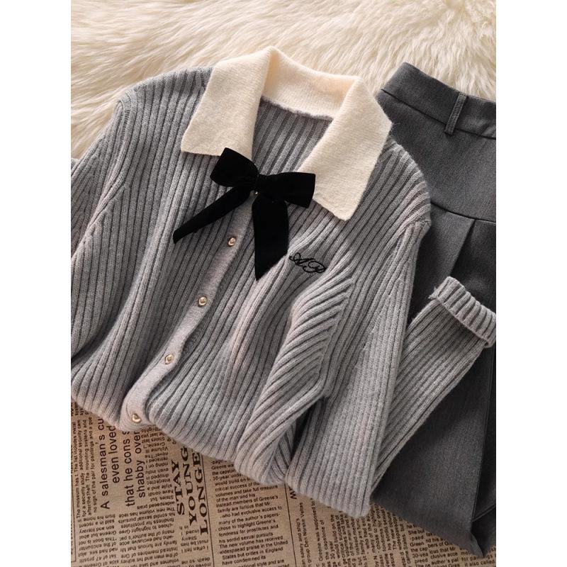 Korean College-Style Knitted Sweater & Pleated Skirt Set for Women