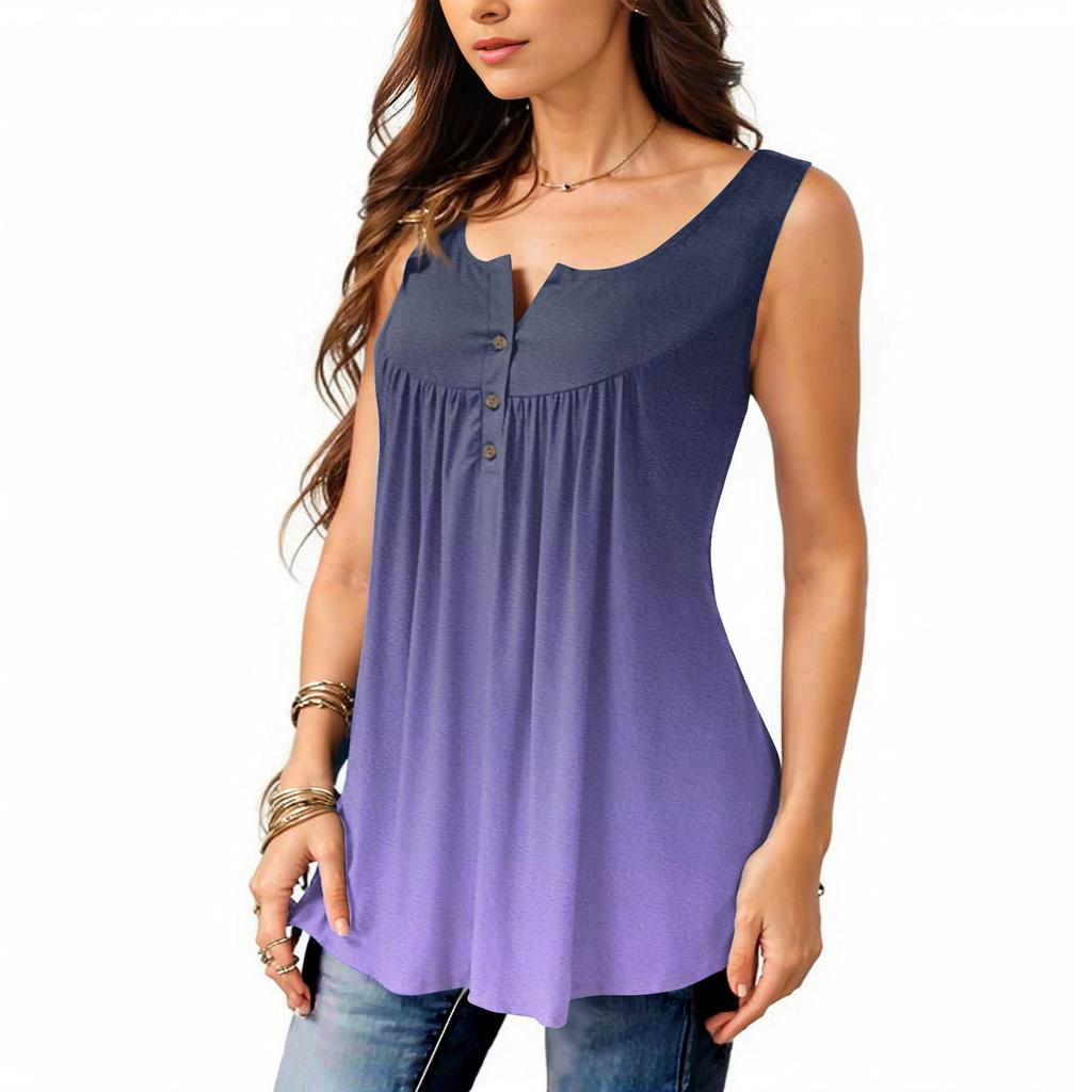 Women's Fashion Pleated Sleeveless Casual T-shirt Vest Button Top