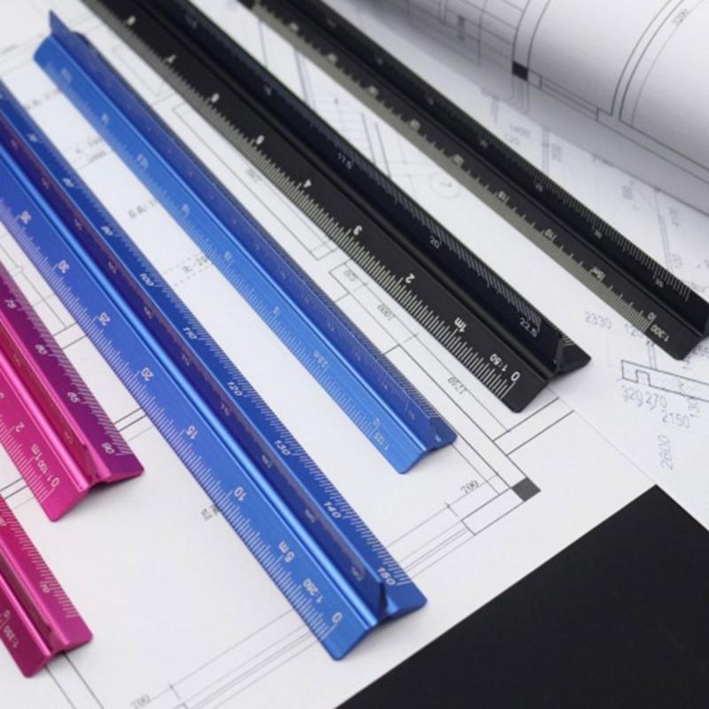 Architectural Scale Ruler, 12" 300mm Aluminum Architect Triangular Ruler for Architects, Students, Professional