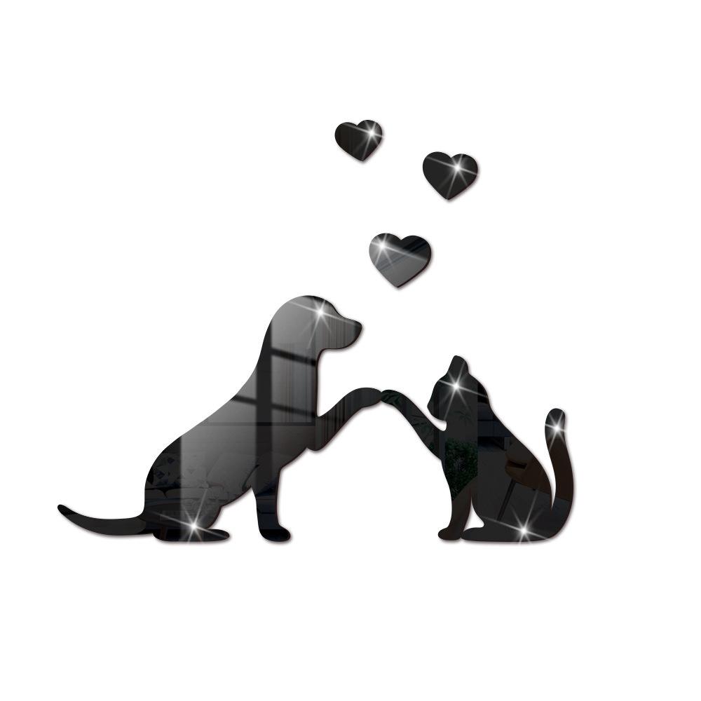 DIY Love Cat Dog Acrylic Mirror Wall Sticker Cartoon Paste Self-adhesive Living Room Bedroom Bathroom Decoration Wall Decor
