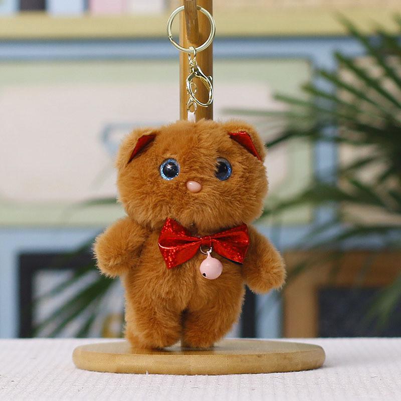 Plush Cat Keychain With Bowtie Cute Cartoon Animal Gift For Kids And Teens
