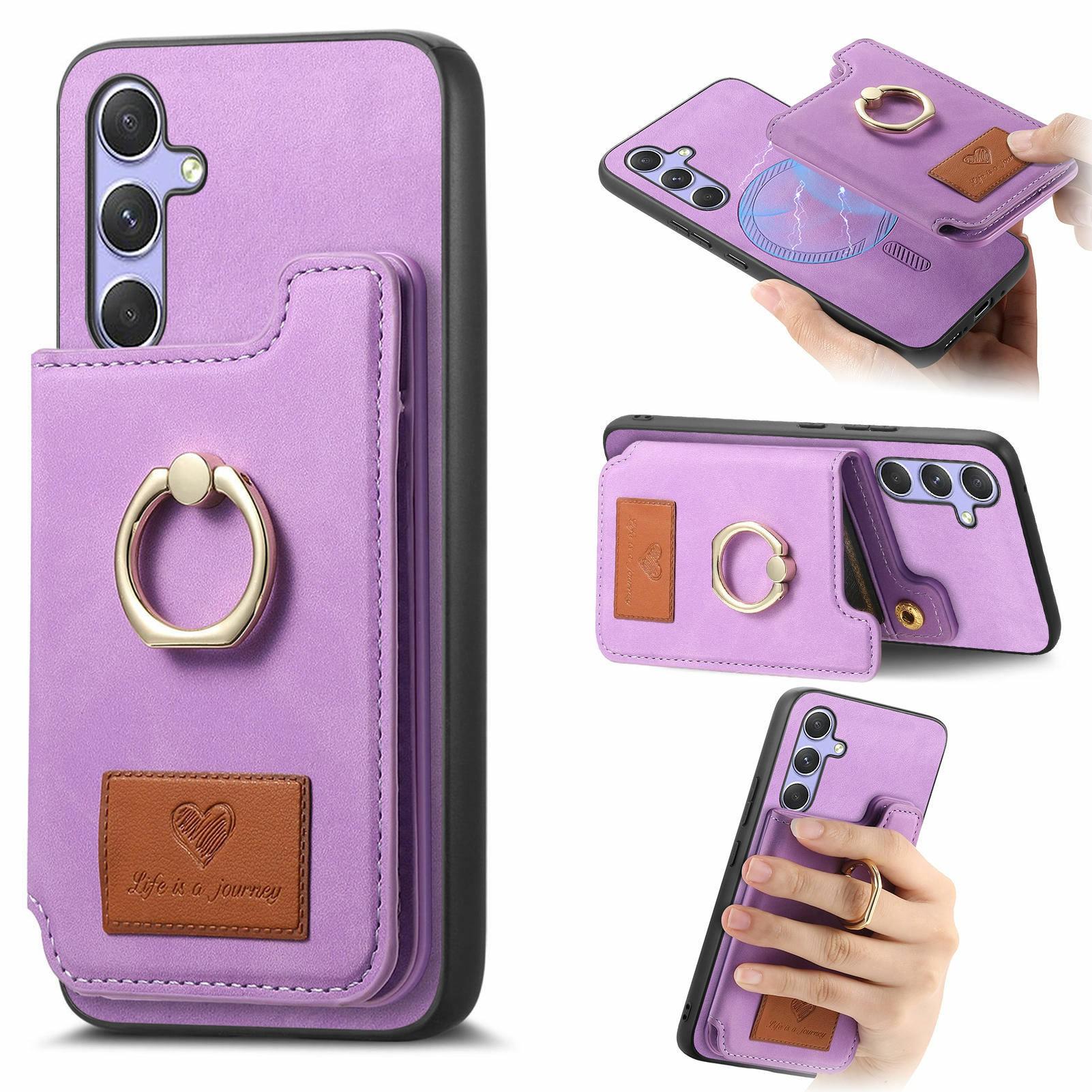 

For Samsung Galaxy A16 4G/5G Case Detachable Card Holder Kickstand Leather+TPU+PC Phone Cover Purple
