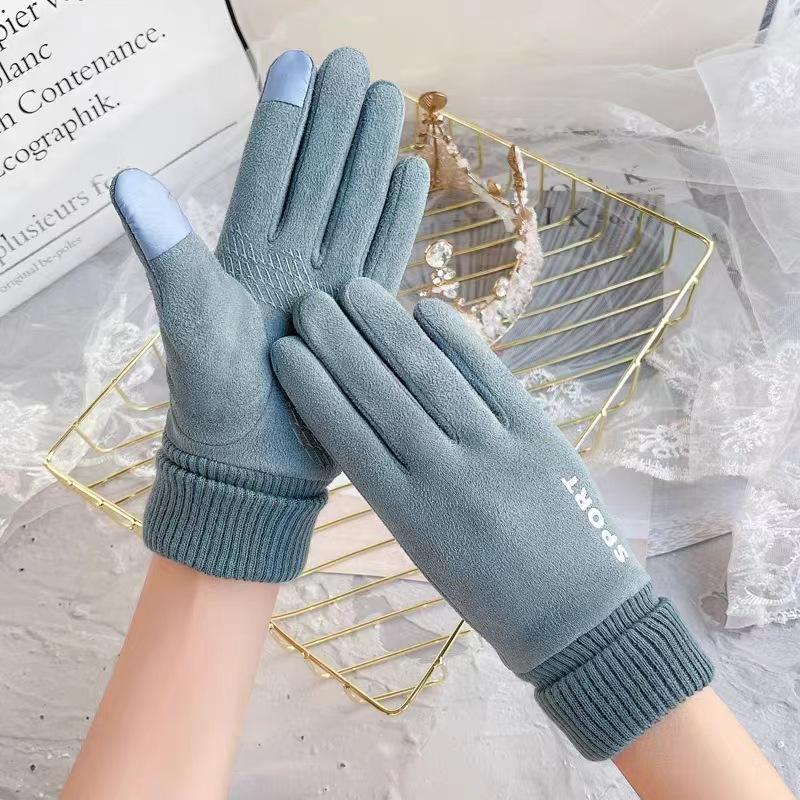 Suede gloves men's and women's season outdoor velvet thickened warm non-slip takeaway rider gloves