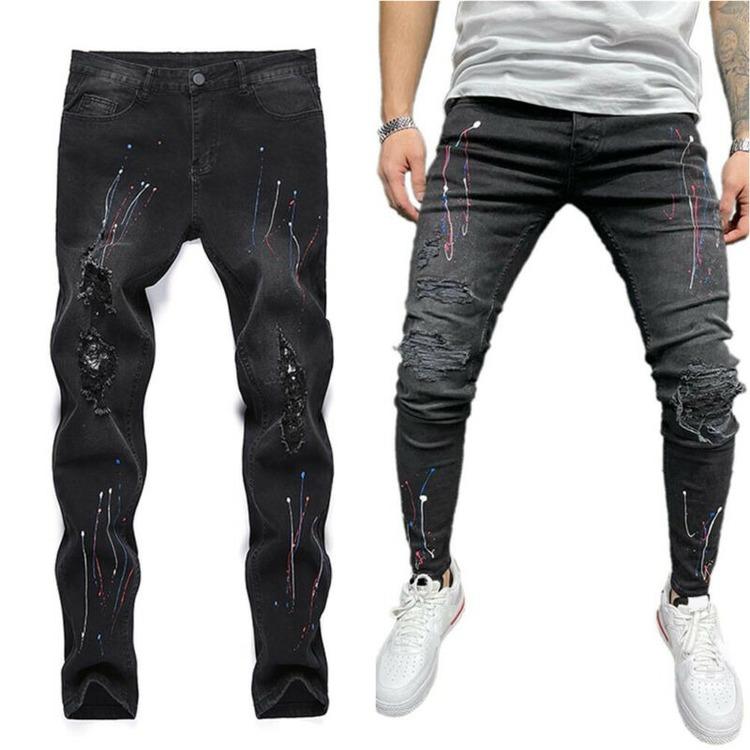 Hombres Ripped Jeans Hip Hop Slim Fit Skinny Distressed Denim Pantalones  Casual Stretch Negro Pantalones Negros comprar a buen precio — entrega  gratuita, reseñas reales con fotos — Joom