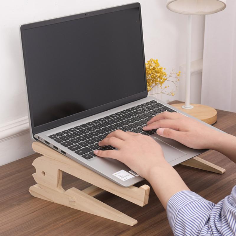 Support d'ordinateur portable en bois Bureau-genoux assemblé Élévateur pour ordinateur portable Support de refroidissement en bois Base de support renforcée