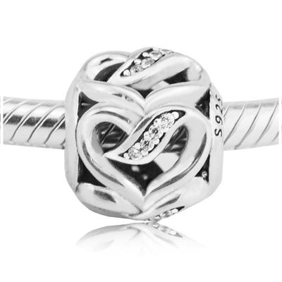 Fits Europe Bracelet Ribbons of Love Charms 925 Sterling Silver Clear CZ Beads Women DIY Jewelry Making Gift