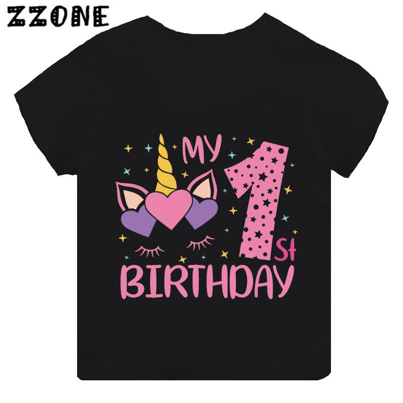 My 1 2 3 4 5 6 7 8 9 Th Years Birthday Unicorn Print Cute Girls Clothes Summer Short Sleeve Kids T Shirt Baby Boys TShirts