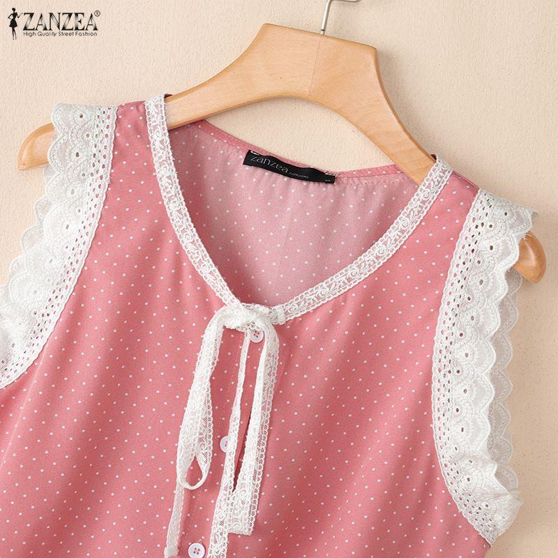 ZANZEA Women Sleeveless Vest Tops and Shorts Casual Polka Dot Print Two Piece Sets