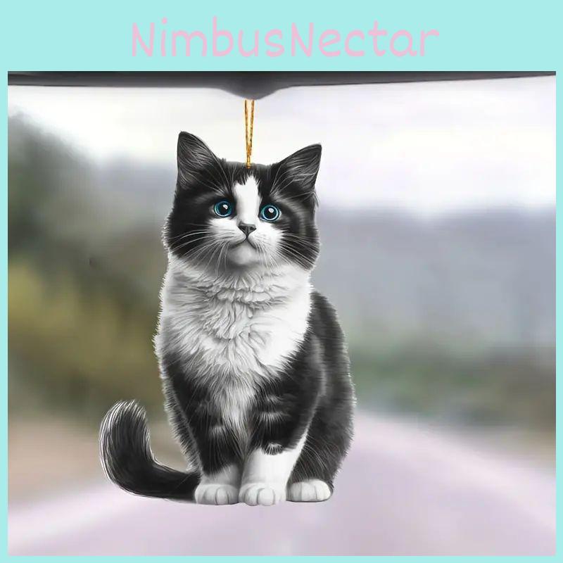 Charming 2d Black Cat Acrylic Car Pendant For Pet Enthusiasts Rearview Mirror Decor