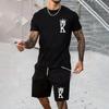 Summer Fashion Casual Men's Suit Gradient 3D Printed Sportswear Short-sleeved Suit Oversized Round Neck T-shirt Shorts 2-piece