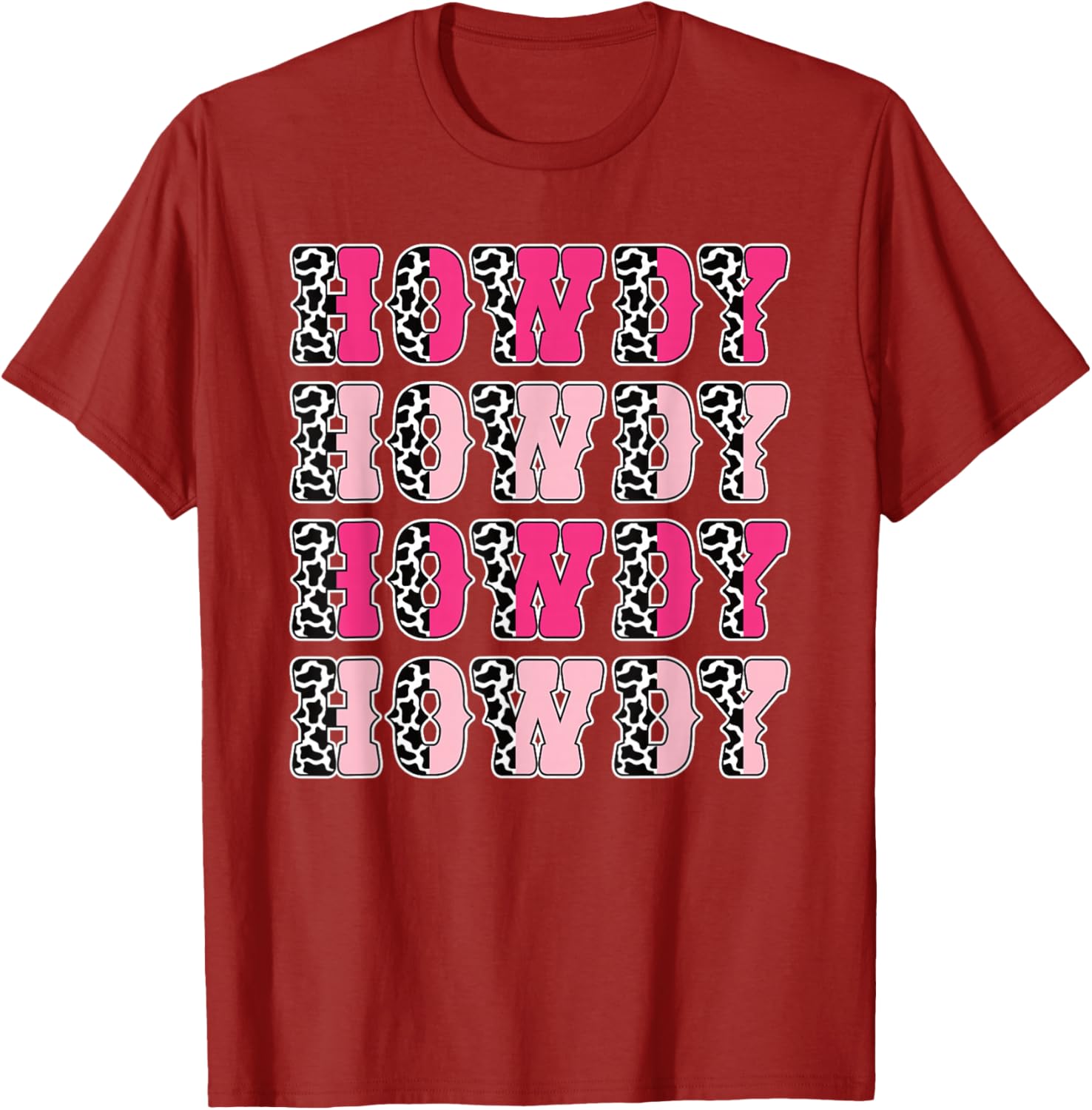 Cow Print Howdy Western Style Graphic Tee Cute Pink Cowgirl T-Shirt for Women Casual S