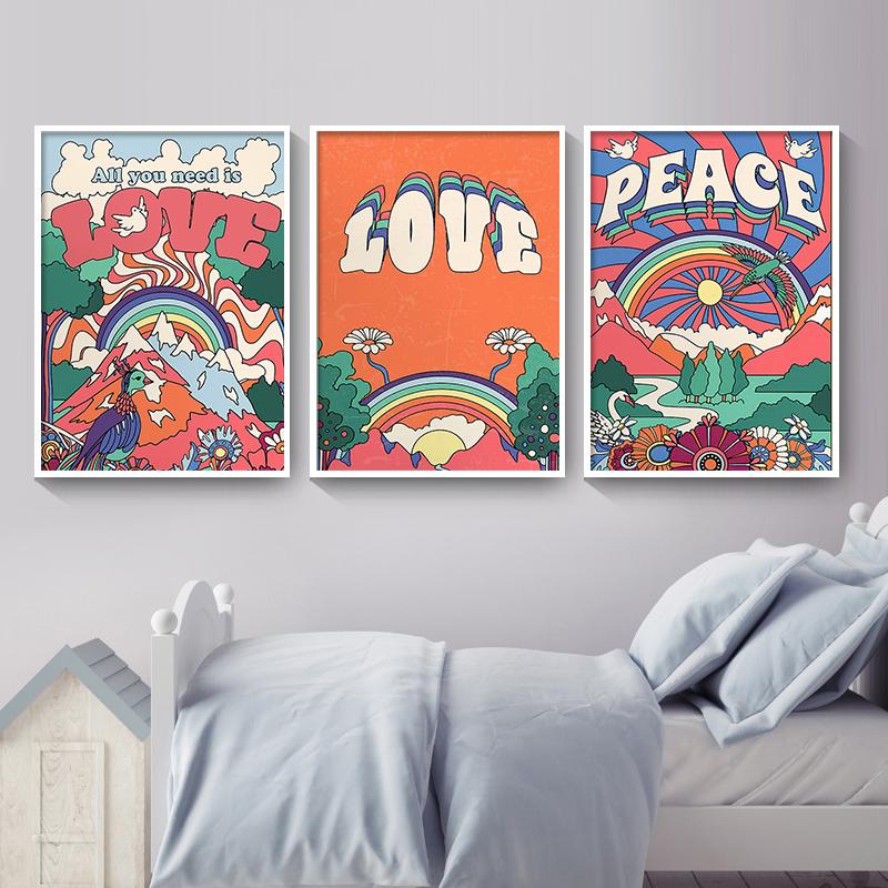 Nordic Posters And Prints 70s Vintage Love Flower Power Peace Hippie Wall Art Canvas Painting Wall Picture For Living Room Decor