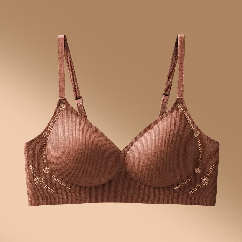 

Mountain fragrance seamless camellia underwear comfortable fixed latex cup soft support large chest small gathering bra cover 2XL-40/90 коричневий
