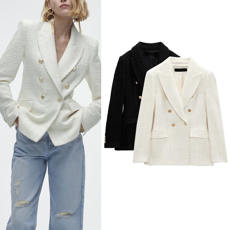 Fall and Winter New Arrival Versatile Casual Loose Commuting Elegant Textured Double Breasted Suit Outwear 2136601