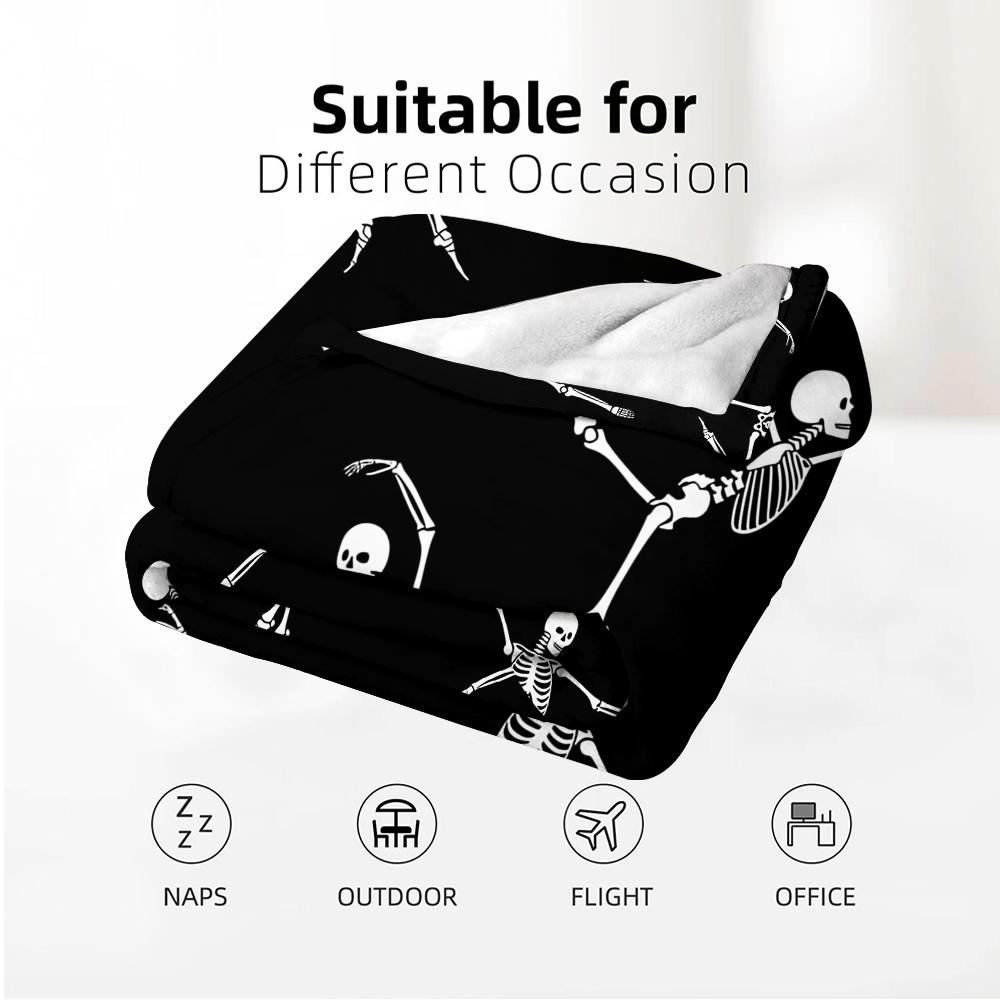 Dancing Skeleton Cartoon Anime Print Flannel Blanket Soft Warm Throw for Kids Bedroom Sofa Christmas Office Car