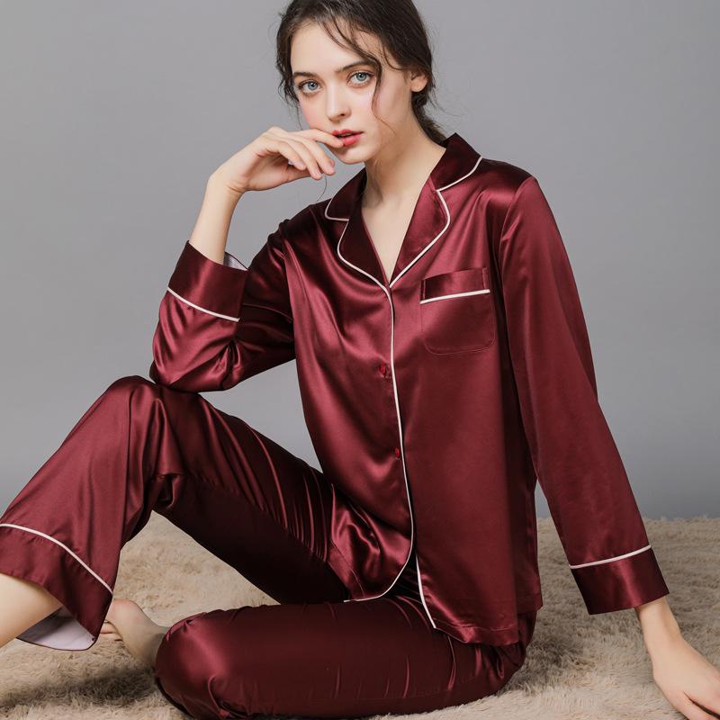Silk Couple Pajamas: Women's & Men's Long Sleeve Plus Size Set for Spring and Autumn