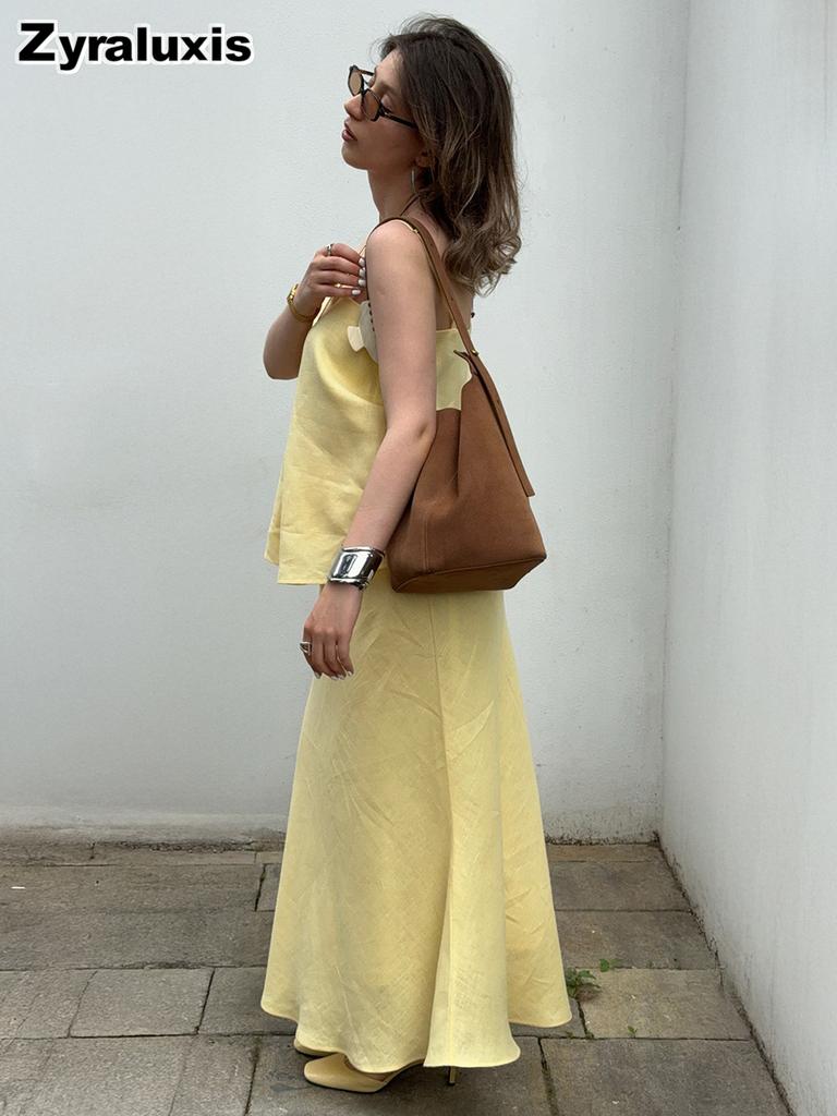 Cotton Strappy Dress Set Summer New Style Temperament Lazy Strappy + Fish Tail Dress Long Dress Set
