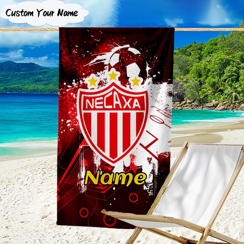 1PC Custom Name Beach Towel NECAXA Team Crest Design Beach Towel, Suitable for Camping, Travel, Beach Accessories, Super Absorbent, Family Gift