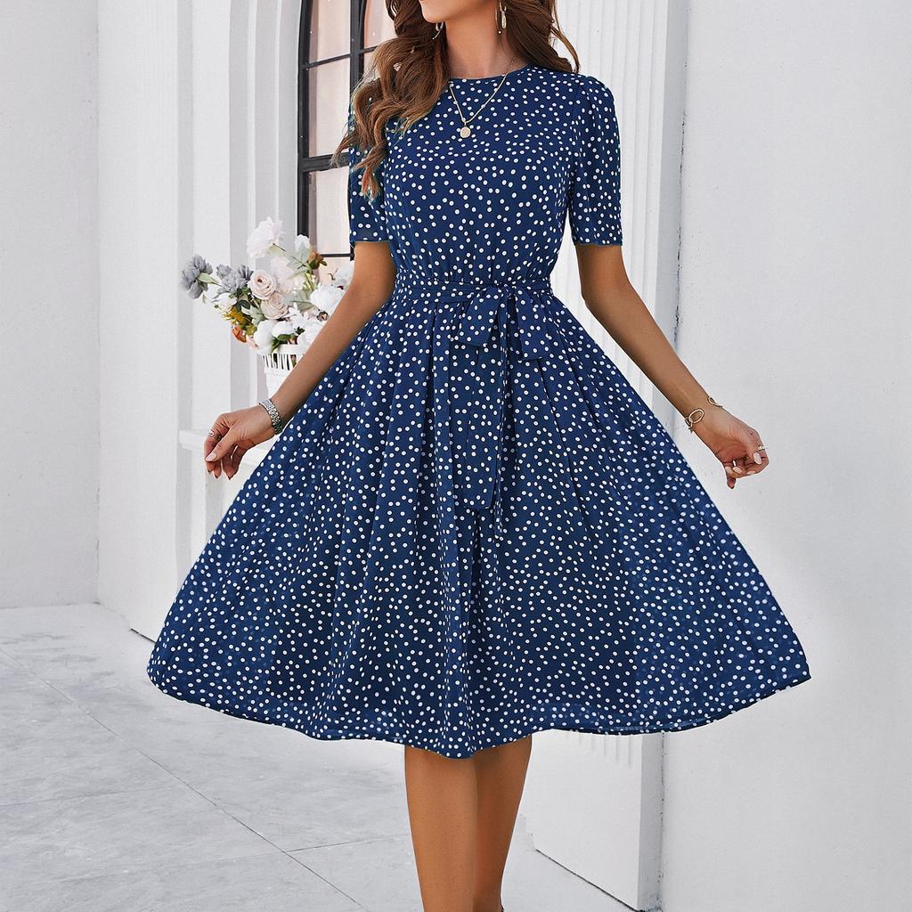 Women's Dresses Casual Round Neck Polka Dot Short Sleeve Dresses