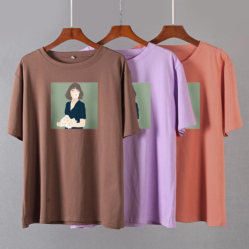 Hirsionsan Kawaii z nadrukiem T Shirt kobiety lato eleganckie podstawowe luźne ubrania estetyczne Harajuku koszulki z nadrukami kobieta Casual bawełniany top