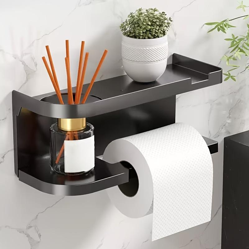 Modern & Wall-Mounted Toilet Paper Holder with Storage Shelf & Drawer - Space-Saving Bathroom Organizer with Knob, Multi-Tier Shelving System