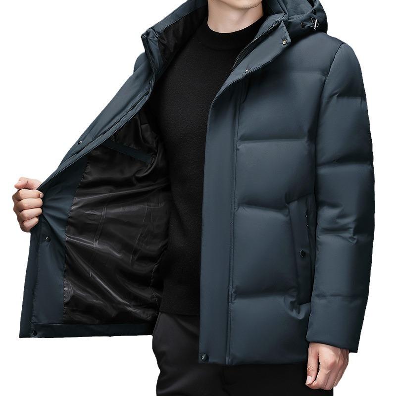 Short Down Jacket Men's Winter New Men's Hooded Jacket Versatile Solid Color Lapel Loose Warm Casual Men's Clothing