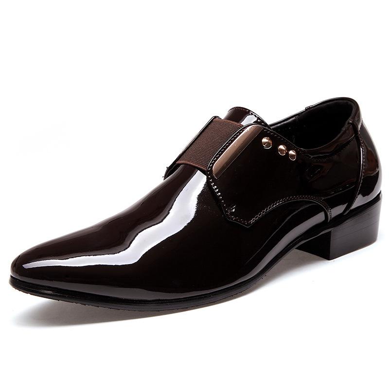 Men s High Gloss British Patent Leather Pointed Toe Slip-On Casual Shoes US 6.5 коричневый