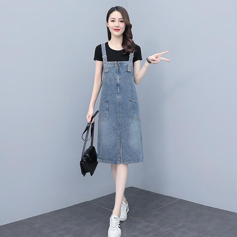 Women's Casual Light Blue Denim Suspender Dress