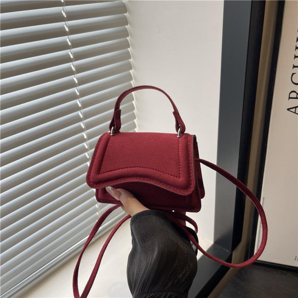 Fashion Suede Crossbody Bag Square Shape Solid Color Small Handbag Mini Shoulder Bag Daily Use
