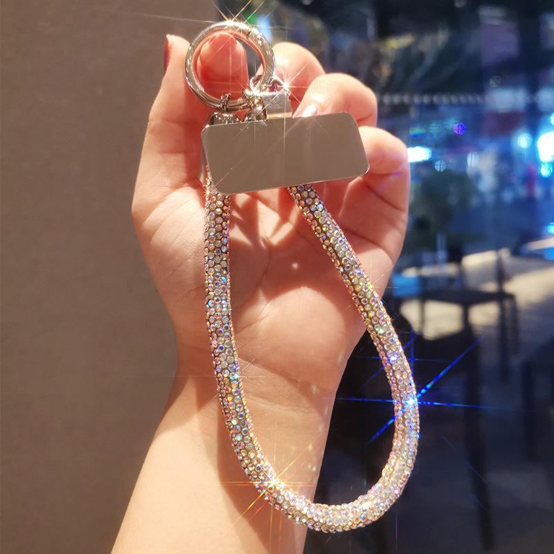 Full Crystal Diamond Phone Lanyard Light Luxury Style Short Chain Handheld Hanging Wrist Flash Diamond With Metal Clip Universal