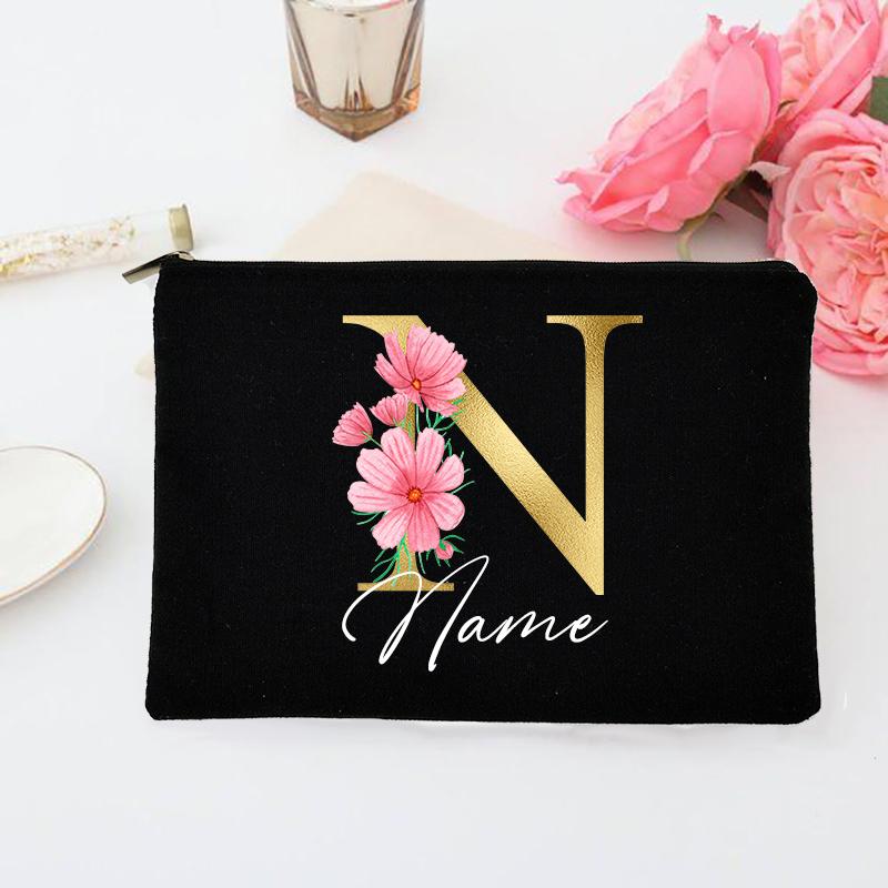 Personalized Makeup Bag Custom Initial with Name Bridal Cosmetic Case Monogram Toiletries Pouch Wendding Gifts for Bridesmaid