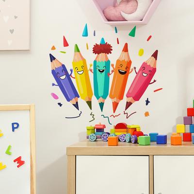 Vente en gros d'autocollants créatifs de peinture au crayon pour salon, bureau, maison, fond mural, embellissement et décoration
