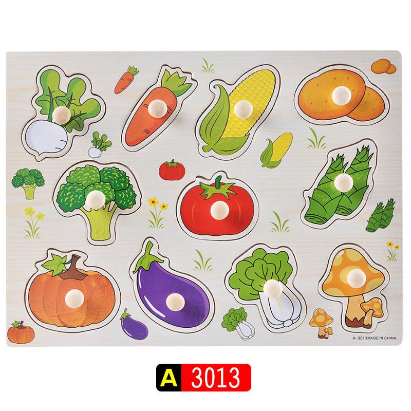 Big Size Baby Montessori Wooden Puzzle Hand Grab Board Set Educational Toys Infantil Cartoon Number Letter Math Puzzle Kids Gift
