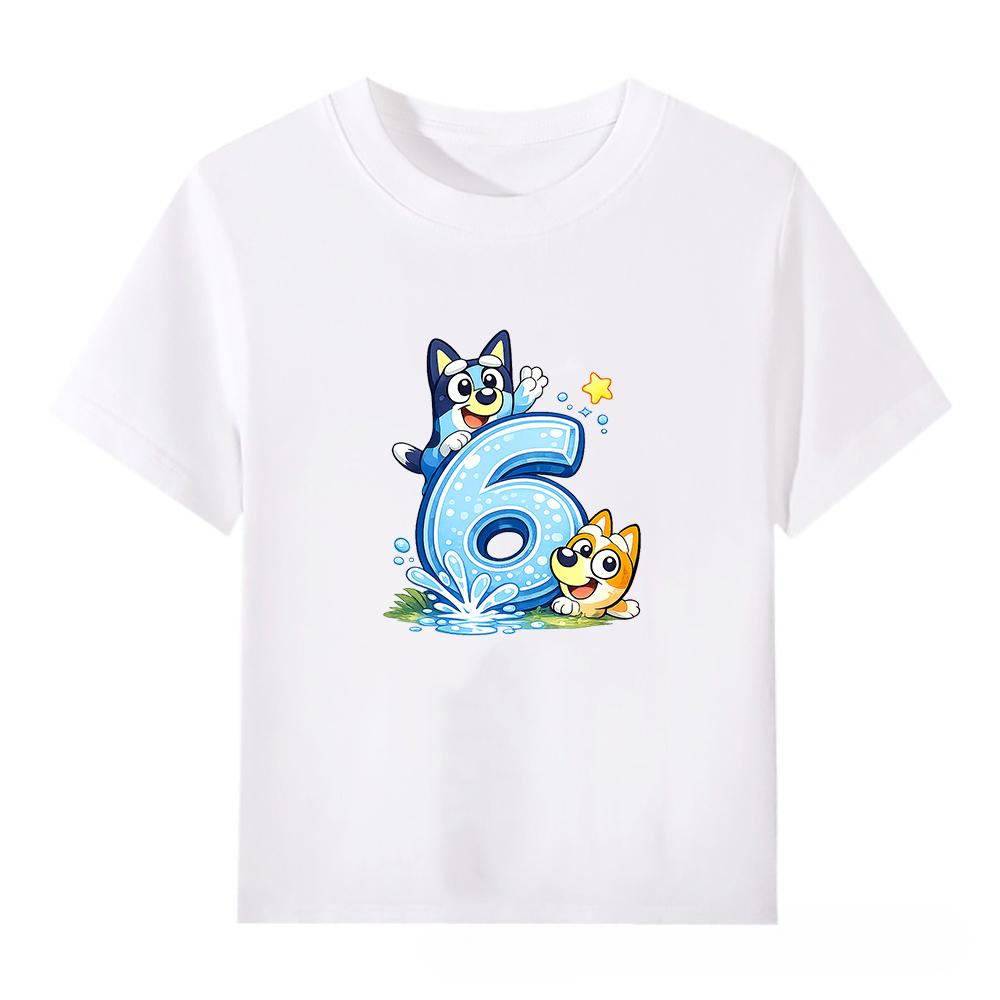 

Bluey White Children s Short Sleeve T-Shirt 100% Cotton Number Series Cartoon Tee Soft Comfortable Kids Shirt Birthday Gift 100