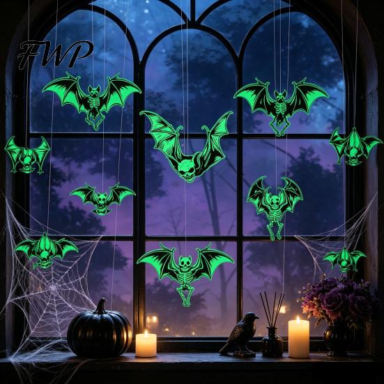 Outdoor Tree Hanging Ornaments Halloween Glow-in-the-Dark Bat Wall Stickers, Luminous Decals, Indoor Holiday Decor Spooky Yard Party Decorations