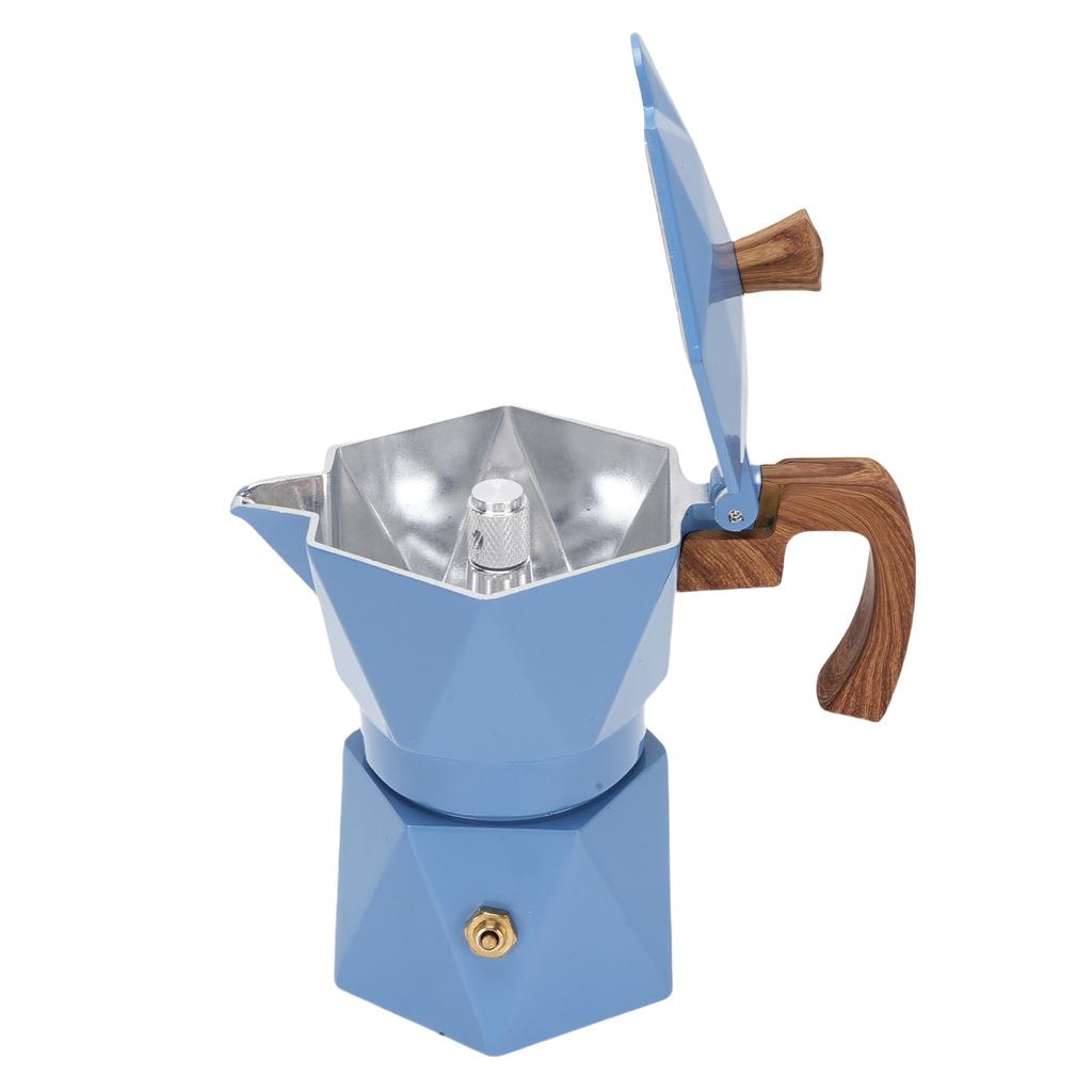 Italiensk Kaffetrakter Aluminium Dobbelventil 2 Kopp 3D Kaffetrakterkanne for Kubansk Kafé Brygging Hjem Camping Blå