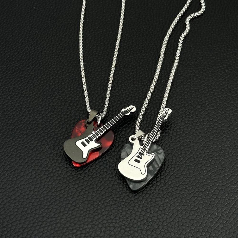 Hip-hop Guitar Pick Pendant Necklace Punk Electric Guitar Sweater Chain Guitar Chain Choker  Unisex