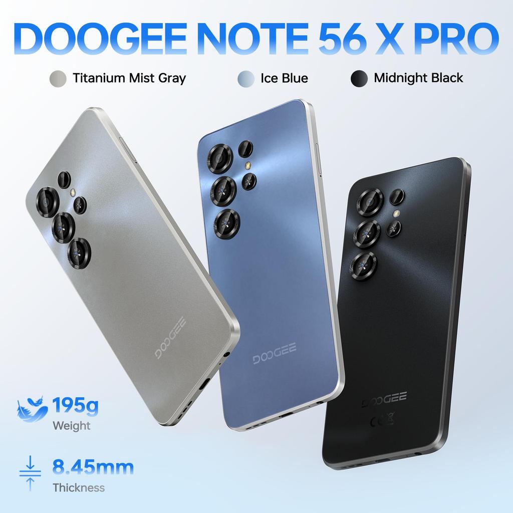 DOOGEE NOTE56XPRO Android 16 Smartphone, 32GB RAM+128GB ROM/2TB Smartphone, 6150mAh Smartphone 8.45mm Slim, 6.56" HD+ Display, 13MP+8MP, NFC/Gemini AI