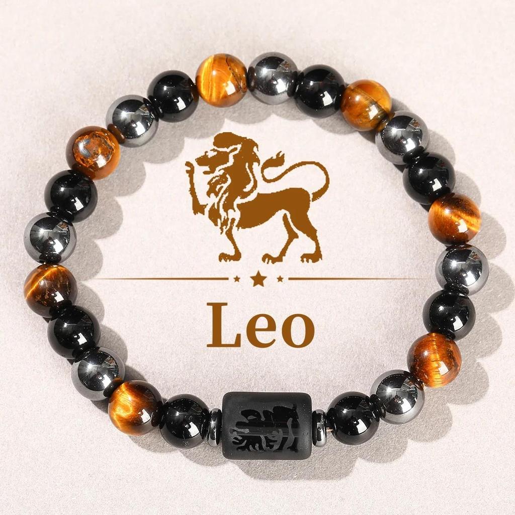 12 Tierkreiszeichen Naturstein Armband Zwillinge Steinbock Krebs Jungfrau Löwe Armband Damen Herren Freundschaftsschmuck Armbänder