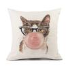 European Linen Cat Print Sofa Pillow Cover