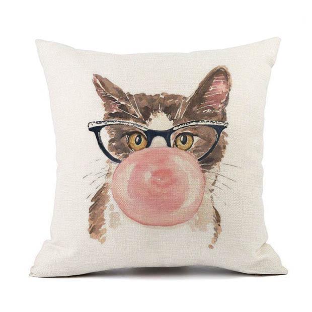 European Linen Cat Print Sofa Pillow Cover