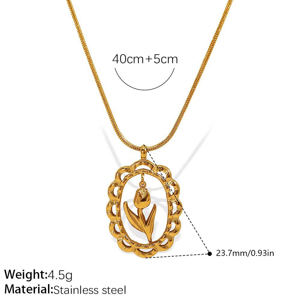 Trendy Retro Round Brand Engraved Rose Pendant Necklace Fashionable Simple Versatile High-End Necklace