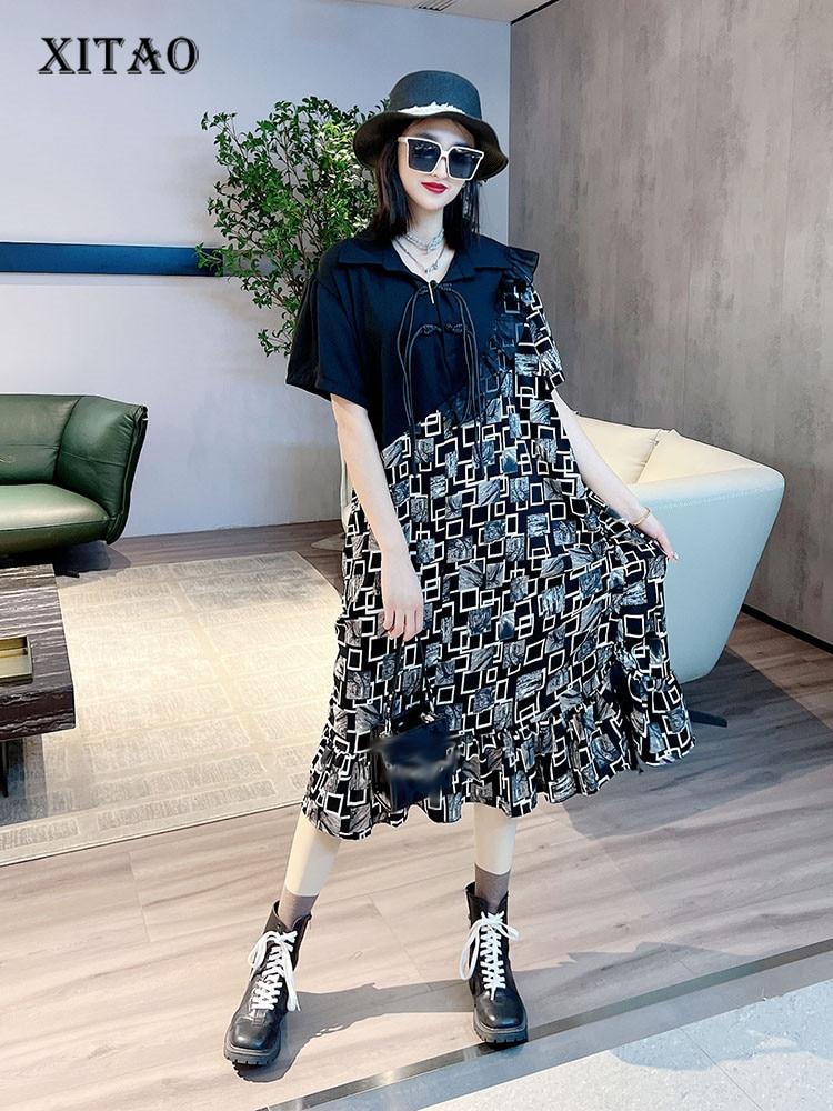 

XITAO Пэчворк Принт Винтажное платье Пуловер Принт Повседневная Мода Женщины GJ0011